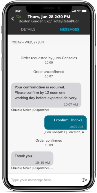 Truck driver using ConcreteDirect application
