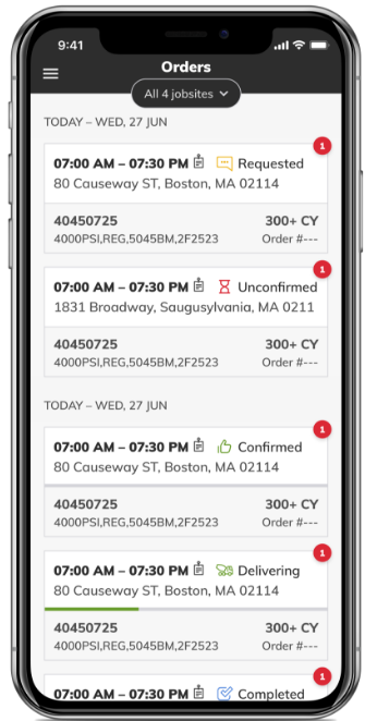Concrete delivery status view on ConcreteDirect